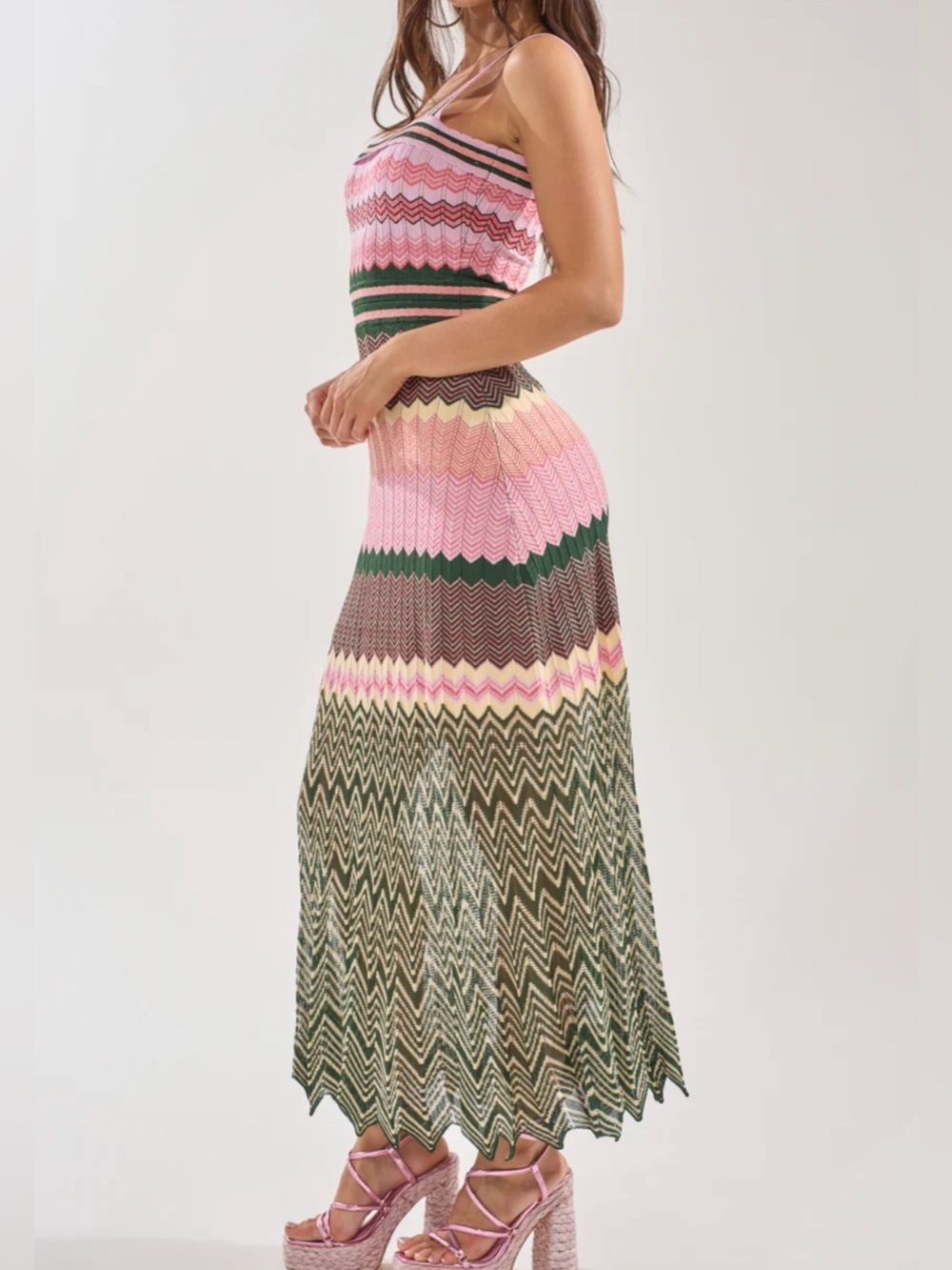 Striped Knit Maxi Dress in Pink and Green - Picture 3 of 6